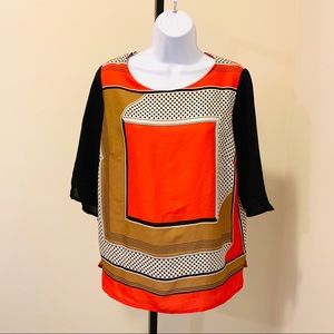 Orange, Black, & Tan Blouse